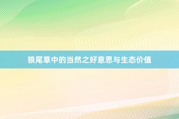 狼尾草中的当然之好意思与生态价值